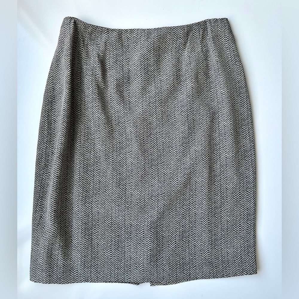 Vintage Linda Allard Ellen Tracy Black Gray White 100% Silk Pencil Skirt Size 12